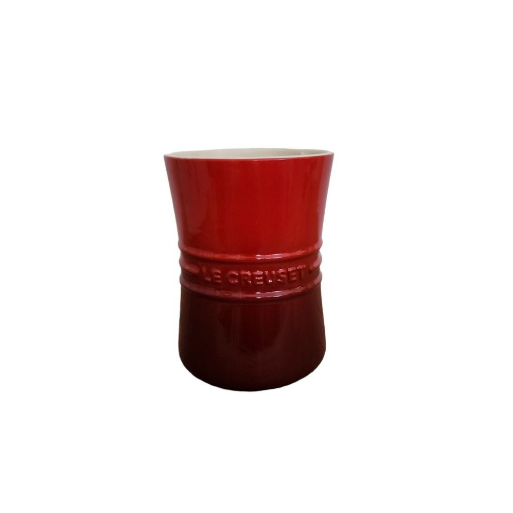 Le Creuset Stoneware Cerise Red 6" Utensil Holder Crock Jar